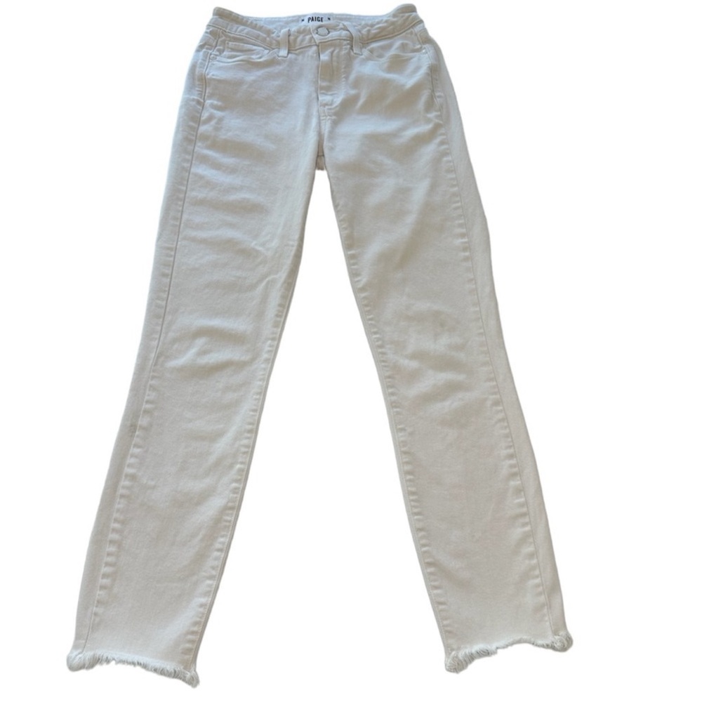 PAIGE Hoxton Jeans Skinny Ankle Frayed Hem White Denim Women’s Size 25